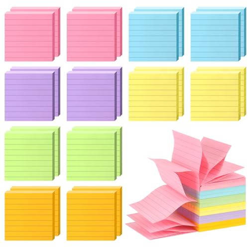 Pop Up Sticky Notes 3x3 Refills Lined, 24 Pads Bulk, 6 Colors Accordion Memo Pads for Dispenser Home Office School Meeting, 50 Sheets/Pad - color: Lined