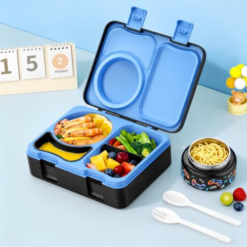 Kids Lunch Box with Thermo, Leakproof Bento Box for Kids with 8OZ Insulated Food Jar, Ice Pack, Sauce Cup, Utensils, Removable Tray & Dividers for School Daycare Travel (Game controllers) - color: Game controllers