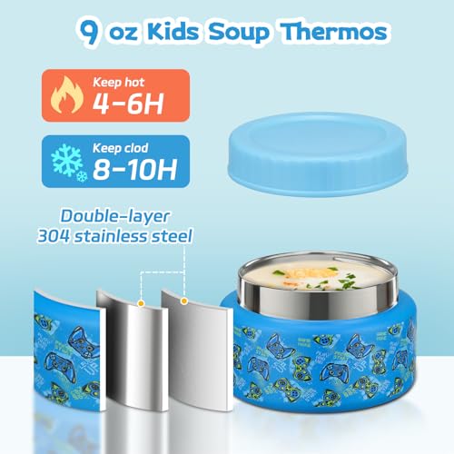 Bento Lunch Box Kids and 9oz Soup Thermos – 5.5-Cup Leakproof Kids Bento Box with Ice Pack & 9oz Insulated Food Jar – Hot & Cold Food Lunch Container for Boy Girl School, Blue Set - color: Blue Set