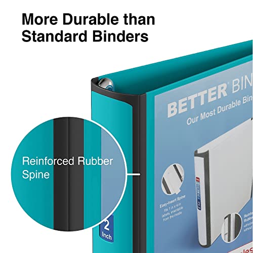 Staples Better Binder, 2" Heavy‑Duty D‑Ring 3‑Ring Binder, Teal, Reinforced Spine, 540‑Sheet Capacity, Durable Organizer for Office, School & Filing, 2‑Pack
