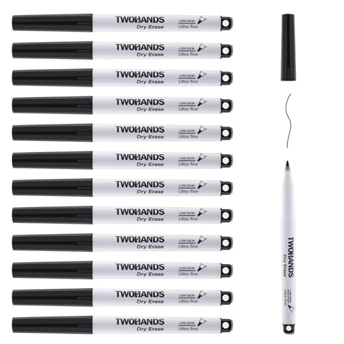 TWOHANDS Magnetic Dry Erase Markers Ultra Fine Tip,Extra Fine Point Black,Thin Whiteboard Markers With Erase for Office,Home or Planning Whiteboard,0.7mm,Low Odor,12 Count,20666 - style: Magnetic Black