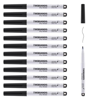 TWOHANDS Magnetic Dry Erase Markers Ultra Fine Tip,Extra Fine Point Black,Thin Whiteboard Markers With Erase for Office,Home or Planning Whiteboard,0.7mm,Low Odor,12 Count,20666 - style: Magnetic Black