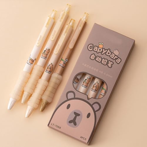 MOZXIRZ 4 Pcs Mechanical Pencils 0.5mm Cute Capybara Mechanical Pencil Kawaii Cartoon Pencils School Pencil for Students Women (4Pcs Capybara) - color: 4Pcs Capybara