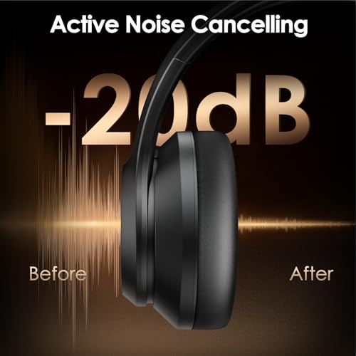 Active Noise Cancelling Headphones, USB C Headphones Wired Headphones Over Ear with HD Mic, Hi-Fi Stereo Sound, Big Bass, Portable Foldable Lightweigh Headphone for Airplane Trave/Office/Game/School