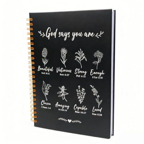 Christian Spiral Notebooks For Women - Bible Study Prayer Journal Dairy With God Says,140 Pages,Hardcover Coil-Bound Subject Notebook College Ruled,Inspirational Gifts For Church Members Journals For Writing, A5(5.8"X8.3") (Black White) - color: Black Whi