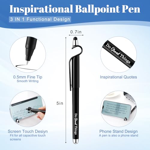 Sayglossy 100 Pcs Inspirational Pens Bulk Motivational Ballpoint Pen with Writing Touch Screen and Mobile Phone Stand 3-in-1 for Office School Supplies Inspirational Gifts (Black) - color: Black