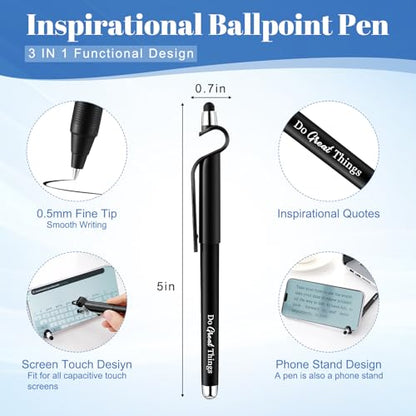 Sayglossy 100 Pcs Inspirational Pens Bulk Motivational Ballpoint Pen with Writing Touch Screen and Mobile Phone Stand 3-in-1 for Office School Supplies Inspirational Gifts (Black) - color: Black