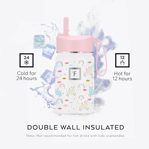 IRON °FLASK 14 oz Kids Insulated Water Bottle | Vacuum Insulated Kids Water Bottle with Leakproof Straw Lid & 20 Name Stickers - BPA Free (Fiesta) - color: Fiesta