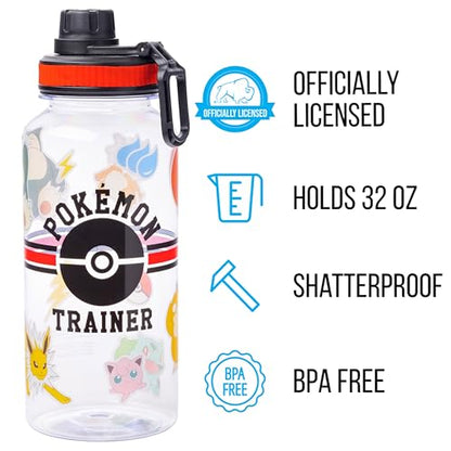 Silver Buffalo Pokémon Trainer Icons Twist, Plastic Water Bottle, 32oz | Spout, Includes Sticker Set, You Stick Yourself, 0.95 Liters - color: Pokemon Trainer