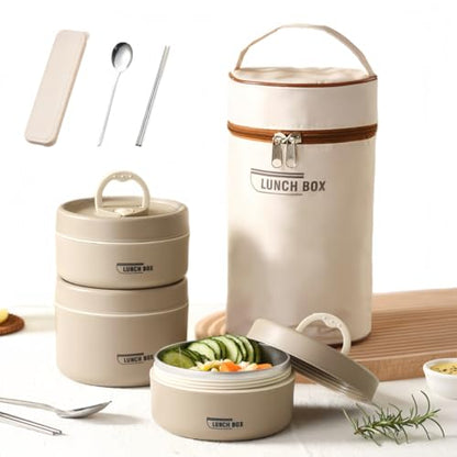 Portable Insulated Lunch Container Set, 2026 Upgraded Stainless Steel Lunch Container, 4 Tier Separat With Insulated Lunch Bag, Hot Food Lunch Containers, Unisex,For Work Picnics Camping (Brown3-Tier) - color: Brown3-Tier