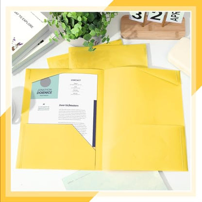 Henoyso 60 Pack Plastic Folders with Clear Front Pockets Bulk Heavy Duty File Folders with 2 Pockets and Card Slot for Student Teacher Back to School Supplies Office Presentation (Yellow) - color: Yellow