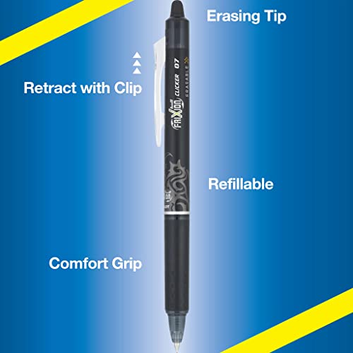 Pilot FriXion Clicker Erasable Gel Pens, Fine Point (0.7mm), Black/Blue Ink, 8-Pack - Refillable, Smooth Writing Pens for School, Journaling, and Office Use
