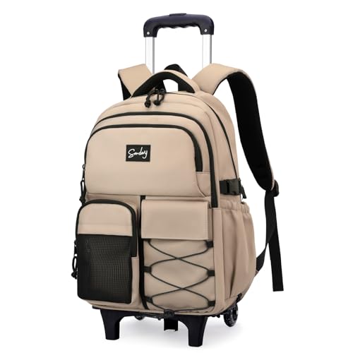 Rolling Backpack for Boys with Wheels Roller Laptop Bookbag for Kids | Trolley Bag for School Wheeled School Bag for Teen Boys Khaki - color: H 2 Wheels-khaki