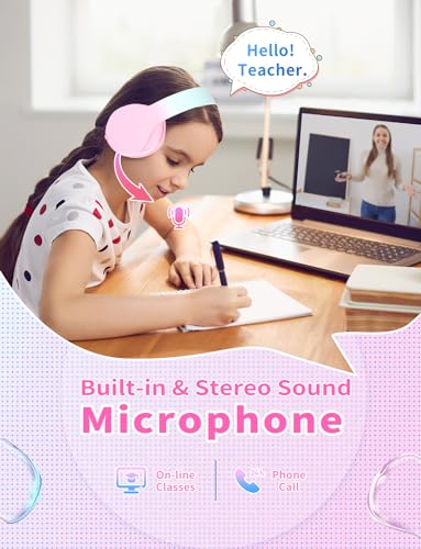 Bluetooth Kids Headphones,Wireless Kids Headphones Over Ear with Microphones,Stereo Sound ,10H Playtime, Foldable&Adjustable Children Headphone,Bluetooth Headset for Adults,School (Pink) - color: Pink