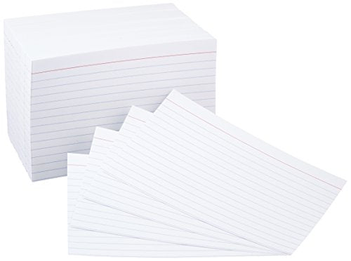 Amazon Basics Ruled Lined Index Cards for Notes, Studying, Flash Cards, White, 4" x 6", 500 Count (5 Packs of 100) - size: 100 Count (Pack of 5), style: Ruled, 4x6, 500 Count