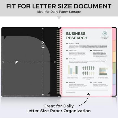 SKYDUE 12 Pocket Organizer, Spiral Multi Pocket Folder Binder with Dividers, Black Organize Notebook - color: Black