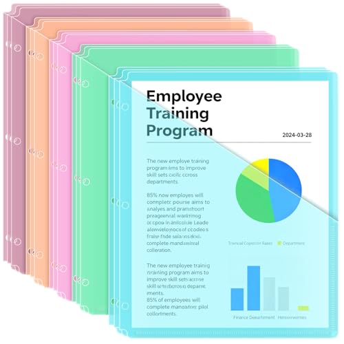 15 Pack 3 Hole Punch Colored Plastic Document Folders, Poly Translucent Slash File Jackets, US Letter/A4 Size 20C (2mm) Clear Pocket File Folders, Copy Safe Plastic Document Sleeves - color: Colored