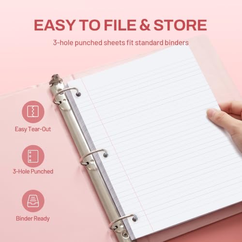 SUNEE 5 Subject Notebook College Ruled - 400 Pages, 9"x11", 5 Pocket Colored Dividers, 3-Hole Punched Paper, Pink - color: Pink, style: College Ruled