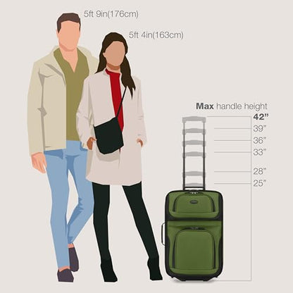 U.S. Traveler Rio Lightweight Softside Rolling Carry-on Suitcase, 2-Wheel Set, Green - color: Green, size: 21"/14"