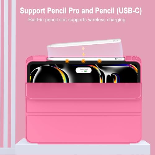 ZryXal iPad Pro 11 Inch Case (M5) 2025/ (M4) 2024 (Model: A2836/A2837/A3006), Trifold Stand Smart Cover with Pencil Holder and Soft TPU Back, Auto Wake/Sleep (New Peach Red) - color: New Peach Red