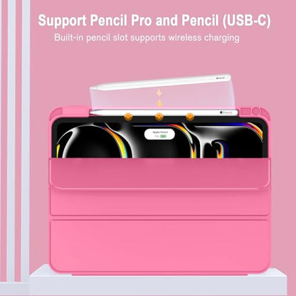 ZryXal iPad Pro 11 Inch Case (M5) 2025/ (M4) 2024 (Model: A2836/A2837/A3006), Trifold Stand Smart Cover with Pencil Holder and Soft TPU Back, Auto Wake/Sleep (New Peach Red) - color: New Peach Red