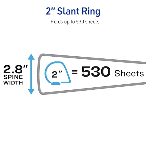 Avery Durable View 3 Ring Binders, 2 Inch Slant Rings, 530-Sheet Capacity, DuraHinge, 2.8 Inch Wide Spine, Customizable Clear Covers and Spine, Dark Blue Binders (4-Pack of 17034)