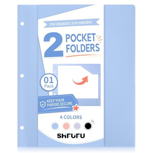 2-Pocket Folder, Heavy Duty Plastic Folder with 3 Hole Punched, Fit for 3 Ring Binder, Letter Size Binder Folder for School Office (Blue, 1 Pack) - color: Blue
