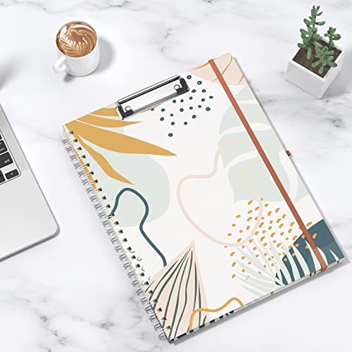 Rimilak Spiral Clipboard Folio with Refillable Lined Notepad, 14.5 x 9.8 In, Hardcover Cover with 5 Interior Pockets, Elastic Band and Pen Loop Series. Cute Stylish Clipfolio, Bohe Leaves - color: Bohe Leaves