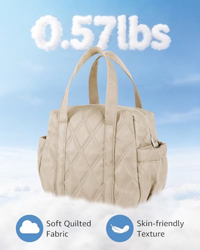 Quilted Puffer Lunch Bag for Women, Insulated Lunch Tote with Foil Lining, Leak-Resistant Reusable Lunch Cooler Bag, Roomy Soft Lunch Box for Work, School, Picnic and Travel (Khaki) - color: Khaki