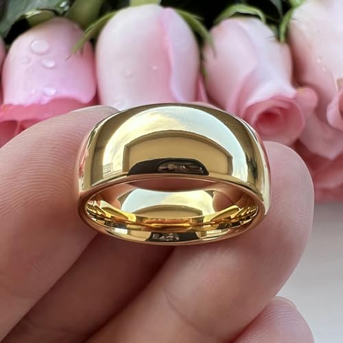 TUTISS 3mm 4mm 5mm 6mm 7mm 8mm 10mm Silver/Gold Tungsten Rings for Men Women Couple Fashion Jewelry Engagement Wedding Bands Domed Polished Comfort Fit - color: 8mm Gold Tungsten