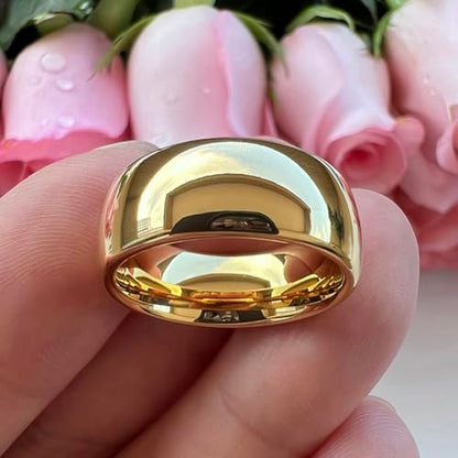 TUTISS 3mm 4mm 5mm 6mm 7mm 8mm 10mm Silver/Gold Tungsten Rings for Men Women Couple Fashion Jewelry Engagement Wedding Bands Domed Polished Comfort Fit - color: 8mm Gold Tungsten
