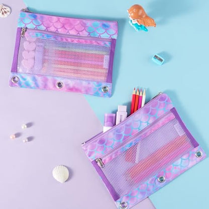 WAWSAM Mermaid Pencil Pouch for 3 Ring Binder, Binder Pencil Pouches for Girls with Zipper, Pencil Case with Clear Window, Cosmetic Bags for Office School College Supplies - color: Mermaid