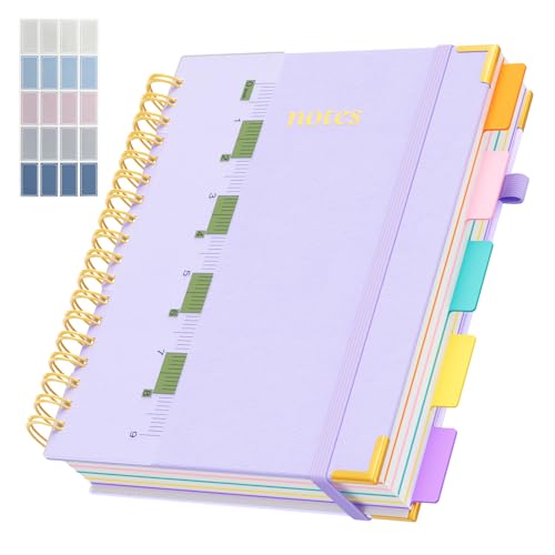 Line Hardcover Spiral Notebook with Removable Dividers Tabs & Ruler, 5 Subject Notebook College Ruled, 300 Page, Large 8"x10" B5 Notebooks for Work School, Lined Journal for Women & Men, Light Purple - color: Light Purple, size: 8"x10"(B5)