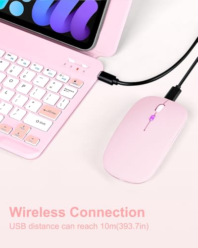 EAMPANG Universal Bluetooth Keyboard and Case for Tablet/Phone/Laptop,Wireless Portable Slim Keypad and Mice Rechargeable with Adjustable Bracket for iPad A16/Mini/Air/iPhone/Galaxy Z Fold Pink - color: Pink