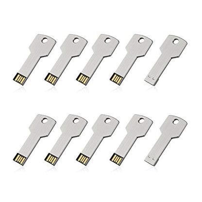 RAOYI 10 Pack 4GB USB Flash Drive USB 2.0 Metal Key Shape Memory Stick Thumb Drive Pen Drive-Silver - color: Silver, size: 4GB