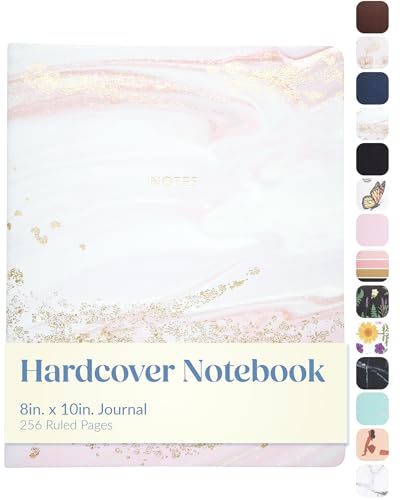 WORLD TRAVELER Large Lined Journal Notebook 256 Ruled White & Ivory Pages | Lay-Flat Binding, Gilded Page Edges Resist Wear, Reinforced Square Corners, Bleed-Resistant Smooth Paper - color: Pink Marble