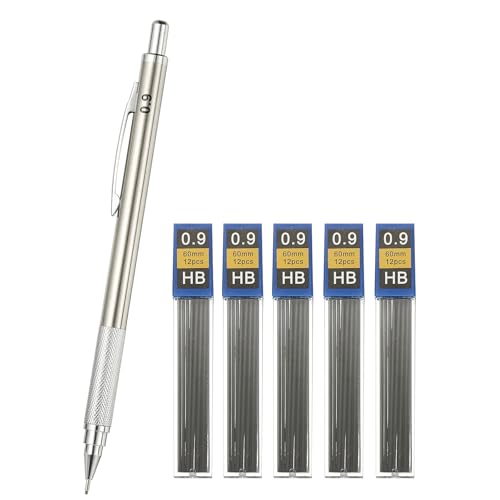 PATIKIL Mechanical Pencil 0.9mm, Lead Pencils Mechanical Holder Broad Point Automatic Metal Holder with 5Pcs Refills for Drawing Art Sketching Woodworking, Silver - color: Silver, size: 0.9mm