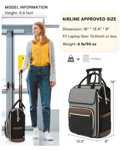 Rolling Backpack for Women, Travel Rolling Laptop Backpack with Wheels, Vertical & Horizontal Storage 2 In 1, Flip-Top Design, Water-Resistant Overnight College Underseat Carry on Luggage, Dark Gray - color: Dark Gray