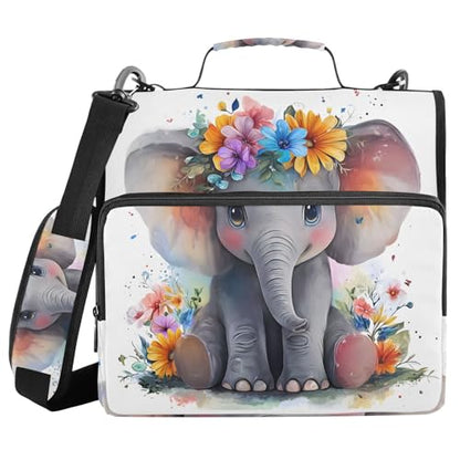 3 Ring Zipper Binder with Shoulder Strap Baby Elephant 2 Inch Zippered Binder Bag 500 Sheet Capacity Multi Pockets for School Supplies - color: Multi17