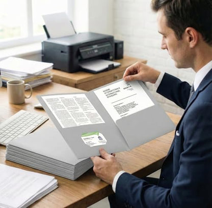 Zzrywuty 25 Packs White Two Pocket File Folders with Business Card Slot,Textured Paper,Letter Size,Holds 100 Sheets for School,Office,Business - color: White-25pcs
