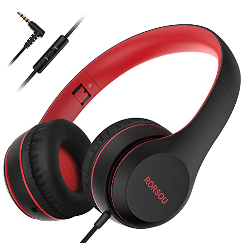 K5 Kids Headphones with Microphone for shchool, Volume Limiter 85/94dB, Foldable Stereo Tangle-Free 3.5mm Jack Wired Cord On-Ear Headphones for Children/Boys/Girls/Kindle/Tablet/MP3/4 (Black) - color: Black