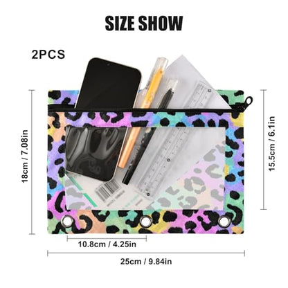 Kcldeci Pencil Pouch for 3 Ring Binder, Leopard Print Cute Cheetah Spots 2 Pack Binder Pencil Pouch with Clear Window Pencil Bags with Zipper Pencil Case for Binder - color: C05