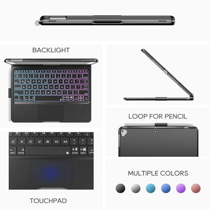 edaiser Swivel Keyboard Case iPad 10.2" (9th 8th 7th), Air 3rd Gen Black | 360 Degree Rotatable Protective Cover with Pencil Holder | Multi-Touch Trackpad, RGB Backlit | Flexible Adjustable View Angle - color: Black, size: iPad 10.2"(9th-7th)& Air 3rd 10.