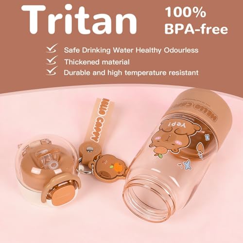 Lebaley Capybara Water Bottle with Lid Keychain - 420ml/15oz Cute Water Bottles with Straw and Leak Proof Locking Lid, Bpa-free Plastic Girl Water Bottle Outdoor Sports Waterbottle Capybara Stuff - size: B-420ml/15oz
