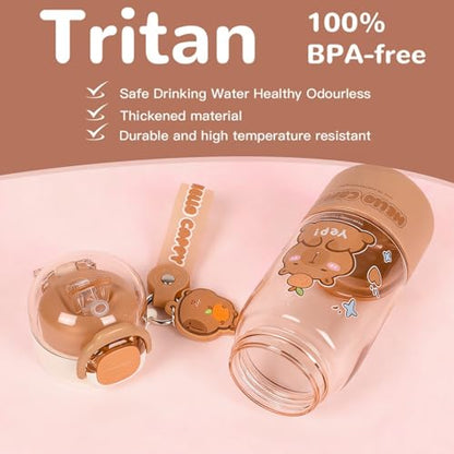 Lebaley Capybara Water Bottle with Lid Keychain - 420ml/15oz Cute Water Bottles with Straw and Leak Proof Locking Lid, Bpa-free Plastic Girl Water Bottle Outdoor Sports Waterbottle Capybara Stuff - size: B-420ml/15oz