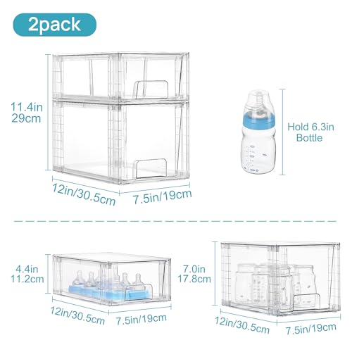 Vtopmart Clear Stackable Storage Drawers, 4 Pack Everyday Organizer Set | Medium and small BPA-free PET drawers with stackable design for kitchen cabinets, pantry shelves, medicine and daily storage - style: 2 Medium+2 Small