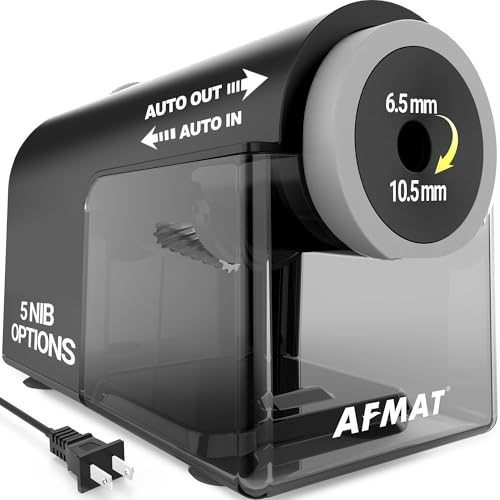 AFMAT Electric Pencil Sharpener, Fully Automatic Pencil Sharpener for 6.5-10.5mm No.2/Jumbo/Colored Pencils, Auto in & Out, 5 Sharpness Modes, 10000+ Sharpenings for Classroom Home Office, PSC5(120V) - color: Black