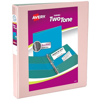 Avery Two-Tone Durable View 3 Ring Binder, 1 Inch Slant Rings, Blush/Sage Binder (17233) - color: Blush/Sage, size: 1"