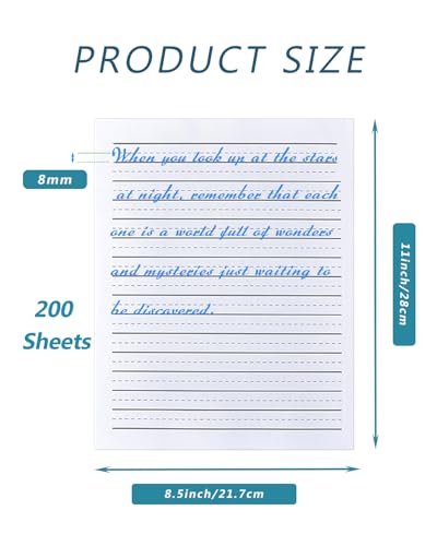 (2 Pack)Handwriting Paper Kindergarten for Kids, Ruled Practice Writing Paper for Kids, Total 200 Sheets, 100gsm White Writng Paper, 8.5 x 11 Inch Writing Paper with Lines, Kindergarten Writing Paper - size: 200 Sheets