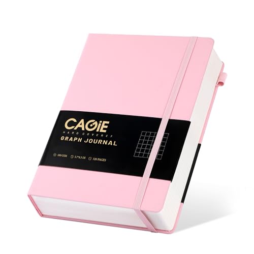 CAGIE Graph Paper Notebook 320 Pages 100 GSM Graphing Grid Journal B5 Hardcover Leather Quad Ruled Notebooks for Engineering, Math, Work, Pink - color: Pink, style: Graph A5